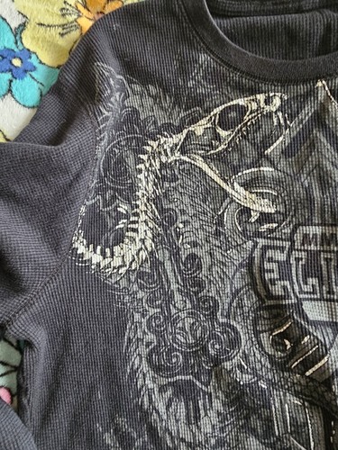 Vintage Y2K MMA Elite Shirt Herren L ohne Etikett doppelseitig Waffel Thermo Snake Skull - Bild 13 von 20