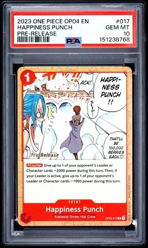 One piece TCG Pre Release Promo Nami Vivi Happiness Punch Op04-017 PSA 10