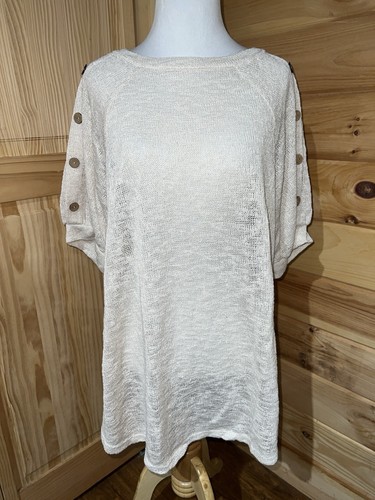 Emerald Anna Top Open Knit Short Sleeve Sweater Ivory Size Large NWT - Picture 2 of 13