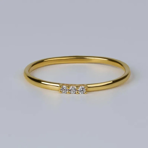 925 Sterling Silver Three moissanite Stone Thin Minimalist Trio Sparkle Ring - Picture 2 of 5