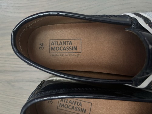 EUC Girl Atlanta Mocassin navy blue patent slip-on loafers shoes rainbow 34 - Picture 3 of 8