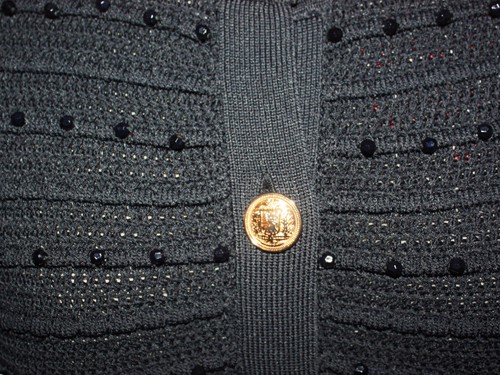 NUEVO Cárdigan tejido Milly negro con cuentas texturizado chaqueta talla S nuevo con etiquetas $395 - Imagen 9 de 15