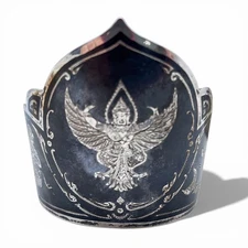 Vintage Huge Siam Sterling Silver Statement Cuff Bracelet Asian Deities 43.34g