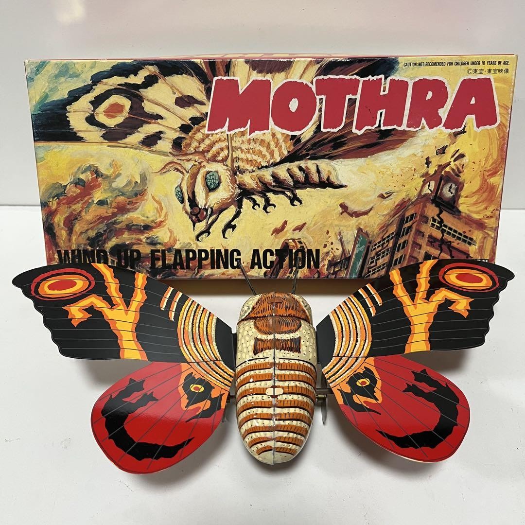 Billiken Shokai Tin Wind-Up Toy Godzilla Mothra Figure W/BOX