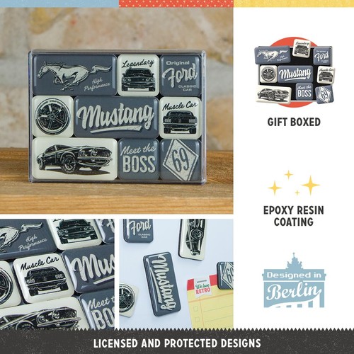 Nostalgic-Art Ford Mustang Retro Fridge Magnets 9 Pack Vintage Gift Set - Picture 3 of 17