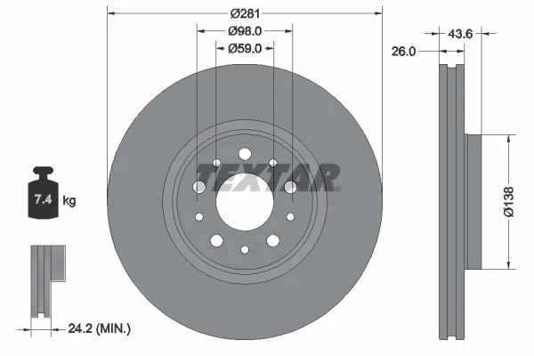 2x BRAKE DISC 92349303 FOR FIAT 552 82 151 1.0L 3cyl TIPO 199B1.000 1.2L 4cyl - Image 2 of 4