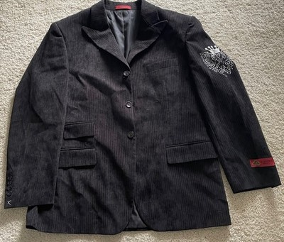 Maestro Coat / Blazer Black Mens Size 44R Rhinestone Crown & Eagle Design