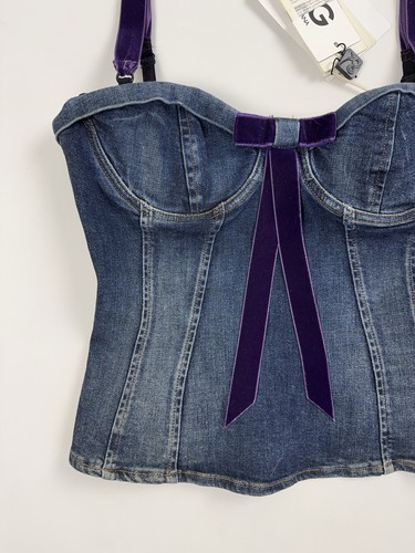 Top corsetto vintage Dolce & Gabbana denim fiocco velluto taglia M - Foto 3 di 18