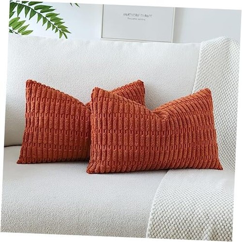 Soft Striped Corduroy Decorative Throw Pillow 20" x 12" (Pack of 2) Rust