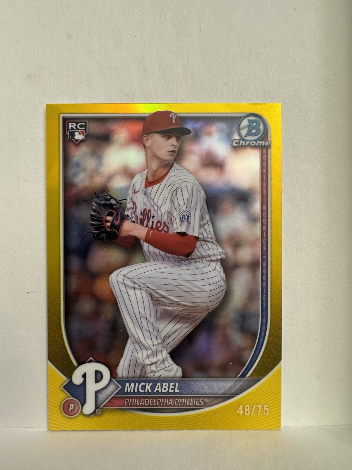 Mick Abel 2025 Bowman Chrome Yellow Refractor /75 RC Phillies