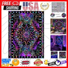 Blacklight Sun and Moon Tapestry Glow in The Dark Neon Hippie Bohemian Tapest...