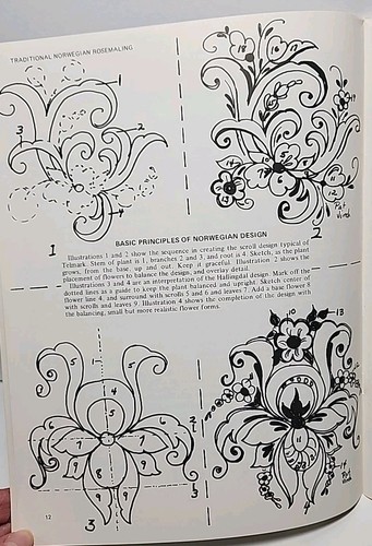 VIntage 1970 Traditional Norwegian Rosemaling Pattern Book By Pat Virch 50 Pages - Picture 12 of 13