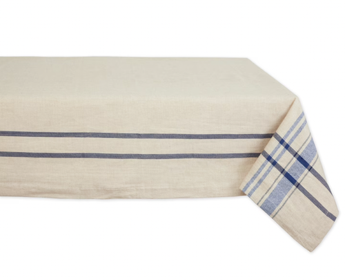 DESIGN IMPORTS NAUTICAL BLUE FRENCH STRIPE 60"x 84" 100% COTTON TABLECLOTH NEW - Picture 2 of 7