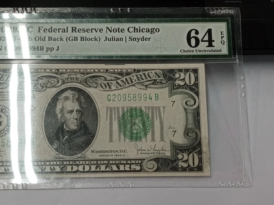 1934-C $20 FRN Chicago Old Back Fr. 2057-Gob PMG 64 EPQ CHOICE UNCIRCULATED - Image 3 of 4