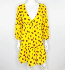 Edie Parker X J. Crew Yellow Strawberry Mini Dress Size XS Cover Up Summer Beach
