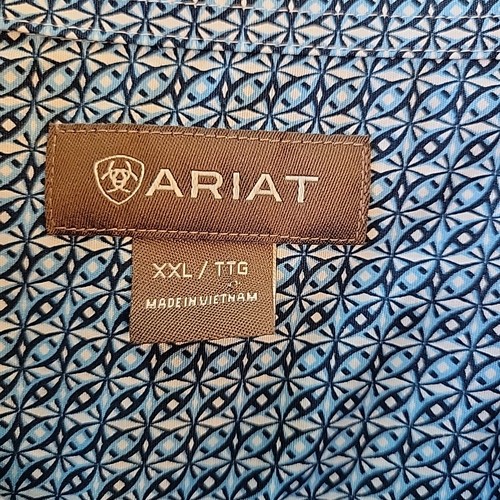 Ariat Men's Long Sleeve Shirt 2XL Adderson Print Blue Geometric Classic Fit - Picture 4 of 15