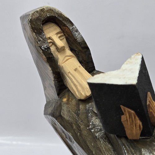 Old VTG Carved Wood Praying Catholic Monk Figure 11.5"H Olive Green Christian - Picture 22 of 22