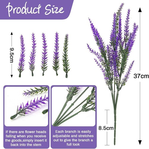 10 Stück Kunstblumen für draußen Faux Lavendel Pflanzen UV-beständig Kunststoff - Bild 14 von 18