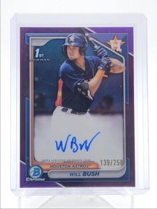 WILL BUSH 2024 BOWMAN CHROME 1ST PURPLE REFRACTOR ASTROS AUTO 139/250
