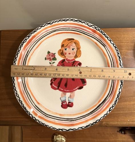 Anthropologie Nathalie Lete Dinner Plate Bonjour Cherie Girl Red Dress 9 3/4” - Picture 18 of 18