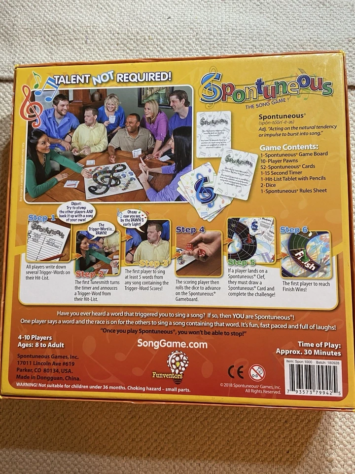 Jogo de tabuleiro SPONTUNEOUS The Song Game. 2018 em excelente estado usado completo - Imagem 2 de 4