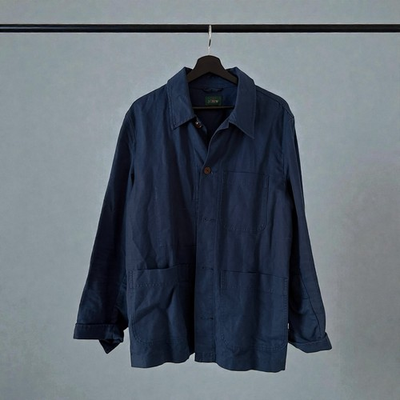 #ad #ad J.CREW Chore Jacket Cotton Linen Men#x27;s Size: Medium Navy Blue Preppy 3 Pocket $45.00
