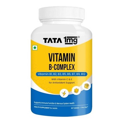 Tata 1mg Vitamin B Komplex Kapseln mit, B1, B2, B3, B5, B6, Biotin (60er Pack)