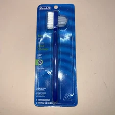 Oral B Denture Brush Stain Remover Dual Head Easy Grip Handle Blue Color 1 ct