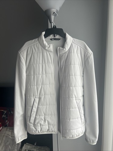Zara Men Front Puffer Quilted Jacket Size XL Full Zip Pockets Silver Casual - Picture 11 of 11
