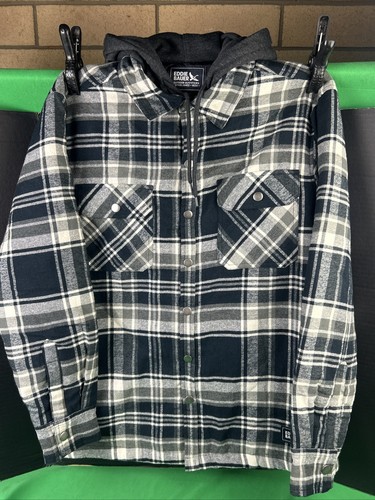 Eddie Bauer Men’s Hooded Shirt Jacket Gunmetal Soloman Plaid Size S - Picture 6 of 6
