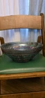 VTG Indiana Glass Blue Iridescent Carnival Windsor Button & Cane 10 Inch Bowl