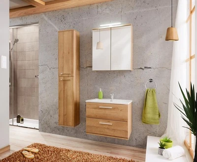 Design Badezimmer Möbel Bad 3 tlg. Set Garnitur Schrank Waschbecken Beleuchtung - Bild 1 von 4
