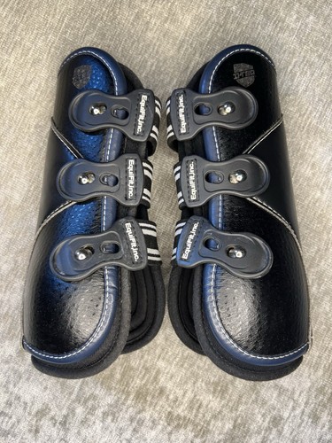 Equifit D-Teq Front Boots Black Ostrich with Navy Binding, Size Medium