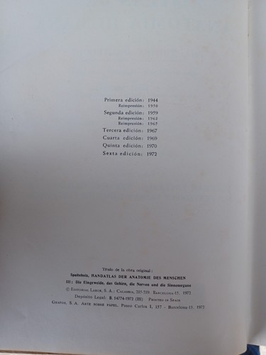 Atlas de Anatomia Humana von W. Spalteholz Bände 1-3 Spanisch 1973 Sechste Auflage - Bild 9 von 19