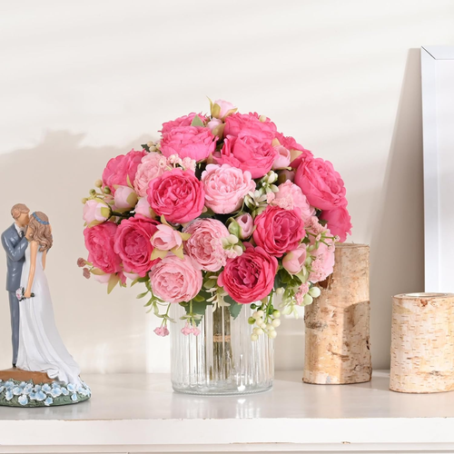 2 Packs Peonies Artificial Flowers Bouquet Mixed Pink Silk Fake11.8"H Decor Gift - Picture 2 of 10