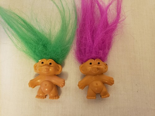 Vintage Troll Pencil Topper Lot of 2 Pink Green 1.5"