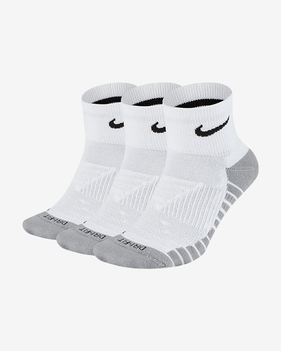 Nuevo con etiquetas Nike 3 Pares Dri-Fit MAX Cojín TOBILLO Calcetines L Grande 100 Correr Blanco