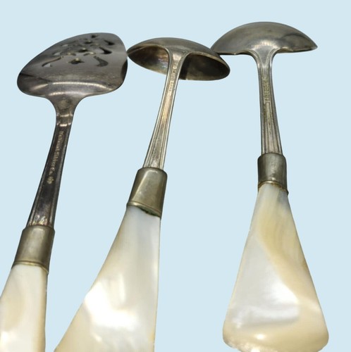 Vintage versilberte Servierutensilien Kunstperlengriffe Kuchenheber & 2 Löffel - Bild 3 von 6