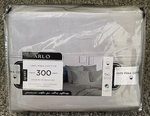 ARLO 100% Pima Cotton DP LT GRAY 300TC Luxurious Sheet Set Queen Bedroom - Picture 1 of 7