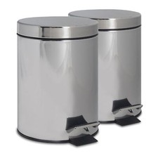 2x Runder Edelstahl Treteimer 3 Liter Chrom Badezimmer Müll Mülleimer