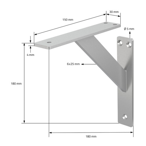 4x Mensole in alluminio argento 180mm supporti per ripiani muro scaffale pesanti - Foto 7 di 8