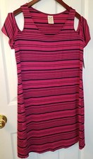 New Faded Glory Ladies Cold Shoulder Dress Casual Blue Pink Sz S (4-6)
