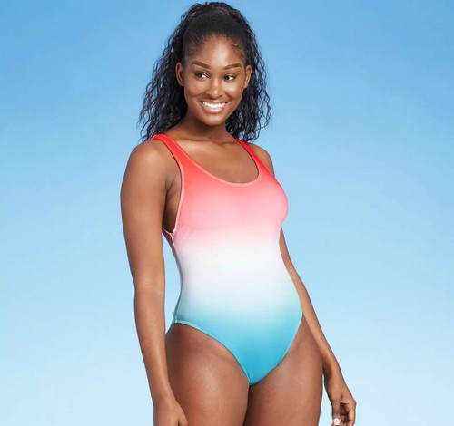 Xhilaration Badeanzug Damen mittelblau ombre gefärbt Stretch frecher Schnitt Einteiler - Bild 1 von 3