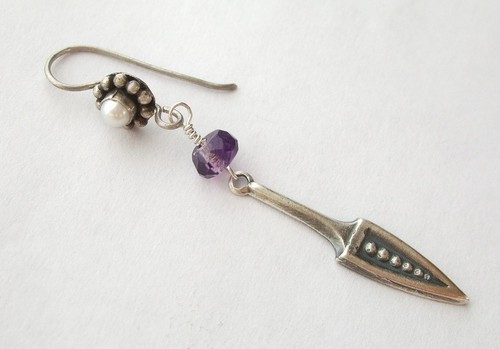 Sterling Silver Vintage Urn Pendant Amethyst Earrings - Bild 8 von 8