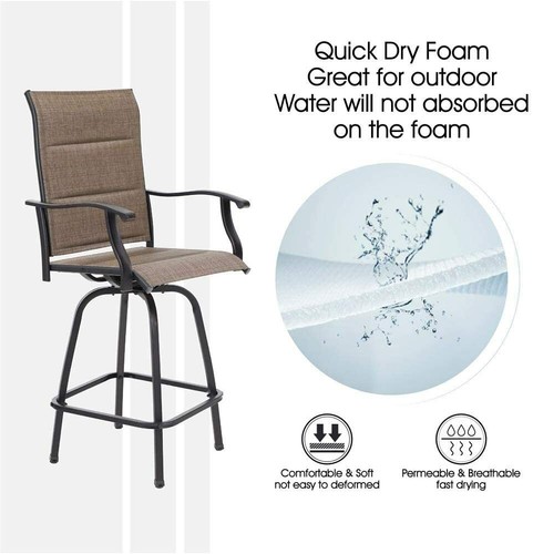 2 Swivel Bar Stools Outdoor Bar Height Patio Chairs Padded Furniture Heavy Duty - Picture 4 of 8