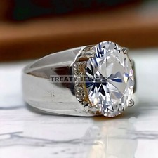 Moissanite Oval Cut Gemstone With 14K Solid White Gold Ring For Men's 812