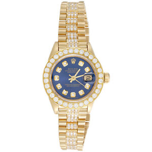 Rolex-18K-Gold-26mm-President-DateJust-69178-VS-Diamond-Watch-Blue-Dial-3-70-CT