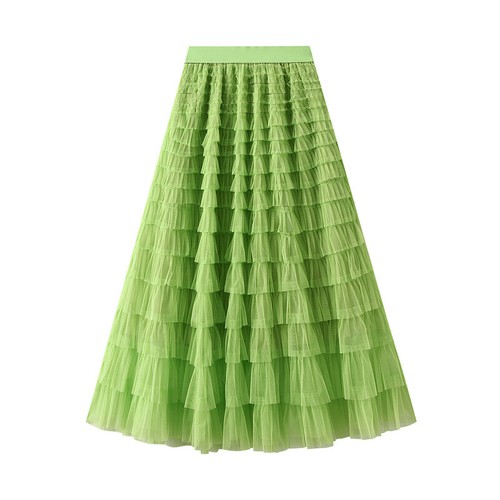 Damen Hohe Taille Stufen Netz Rock Midi A-Linie Rüschen Tüll Tutu Sommer Strand - Bild 2 von 36