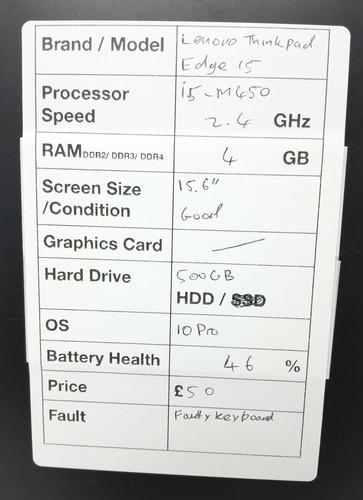 Lenovo Thinkpad Edge 15 - i5-M450 2.4GHz - 4GB Ram - 15.6" - 500GB HDD - Wind... - Picture 3 of 7