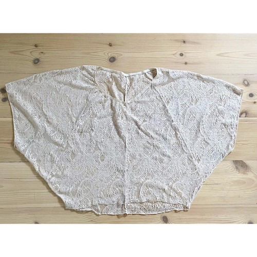 Blusa de encaje crema con alas de murciélago, top floral transparente, camisa de encaje holgada cubierta de playa - Imagen 5 de 8